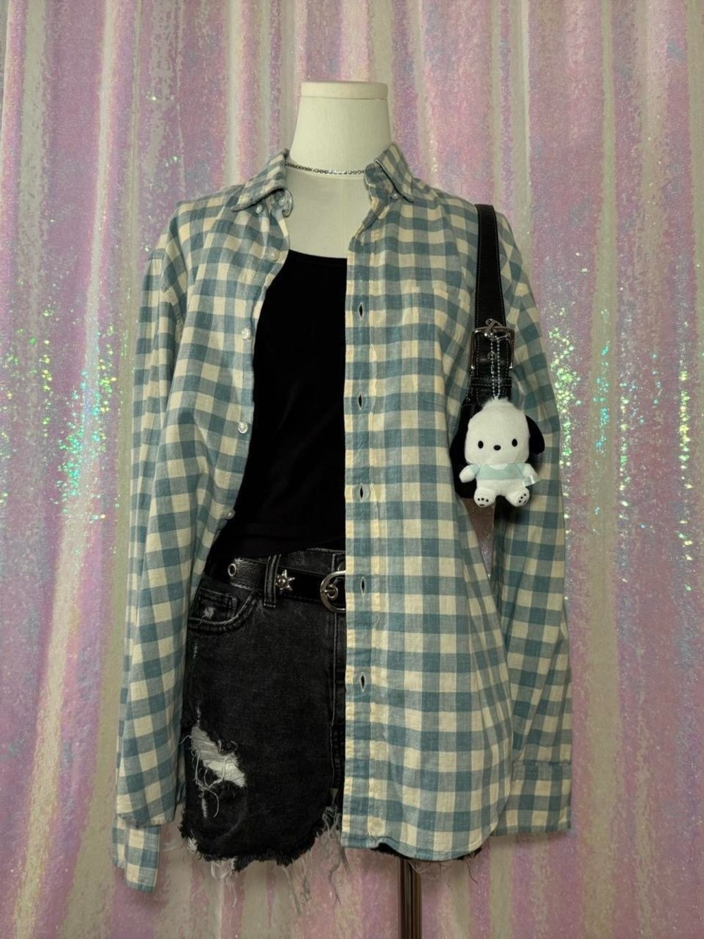 J. Crew Blue & White Checker Plaid Button-Up Long Sleeve Shirt ★彡